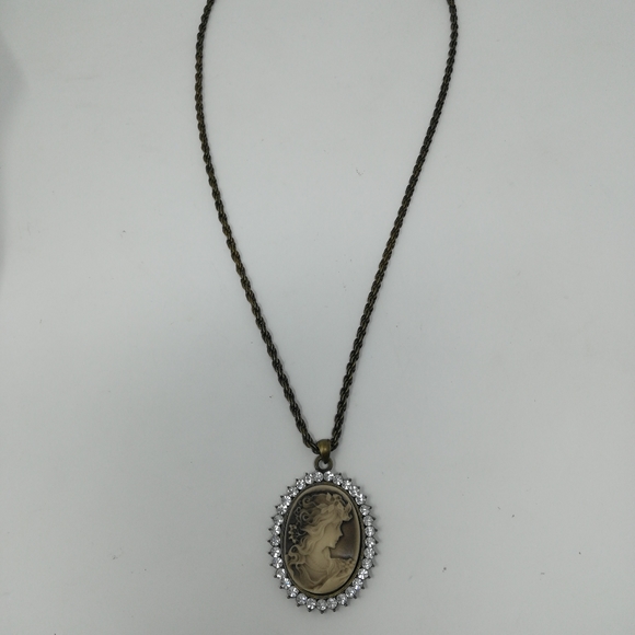 Frosted Victorian Lady Cameo Brooch 26" Necklace - Picture 3 of 5